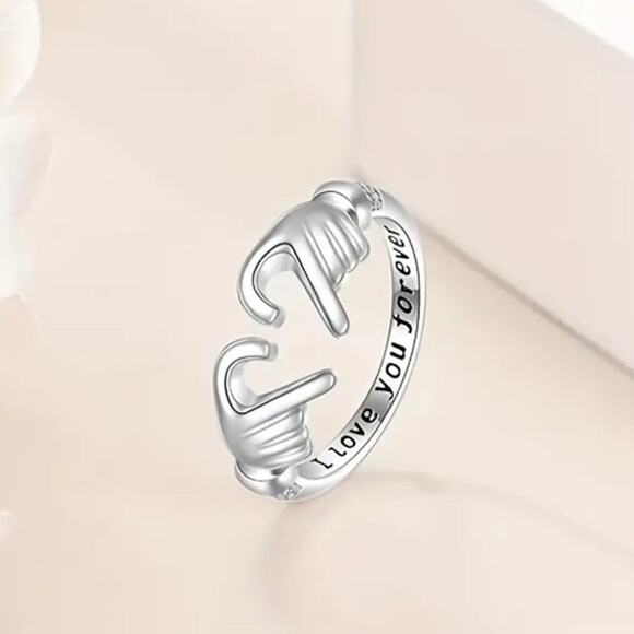 Hands Heart Silver Ring Adjustable Hands Christmas Valentine's Birthday Gift NEW - Picture 4 of 8